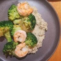 Pesto Shrimp and Broccoli over Cauliflower Puree